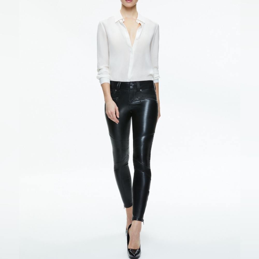 Alice+Olivia Cammy vegan leather ultra low rise Moto pant